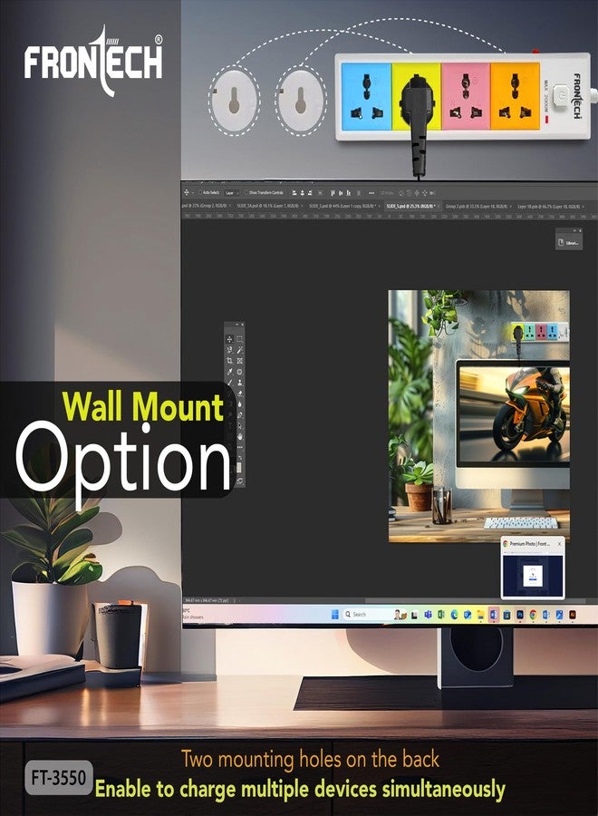 FRONTECH FT-3550 Power Strip with 4 Universal Sockets | 3M Extension Cord, Safety Switch, Fuse Protection, Wall Mount | Multi Plug Extension Board (FT-3550) - Image 4